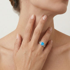 Bague royale sécurisée en opale bleue ronde