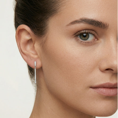 Silver bar dangle stud earrings with cubic zirconia