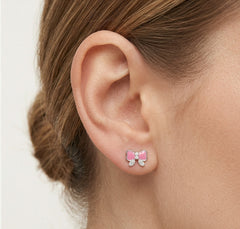 Stříbrné náušnice růžová mašle