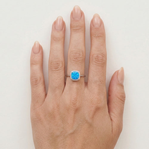 Square royal blue opal ring