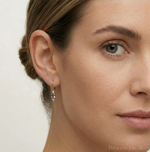 Pendientes de oro con amatista briolette ovalada