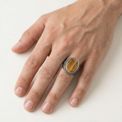 Oval cut tigers eye men ring viking style
