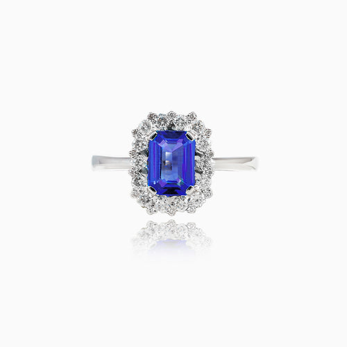 Bague avec tanzanite et halo de diamants