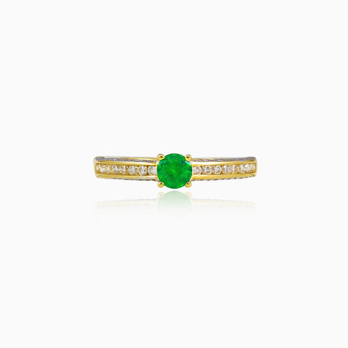 Emerald and diamond gold ring