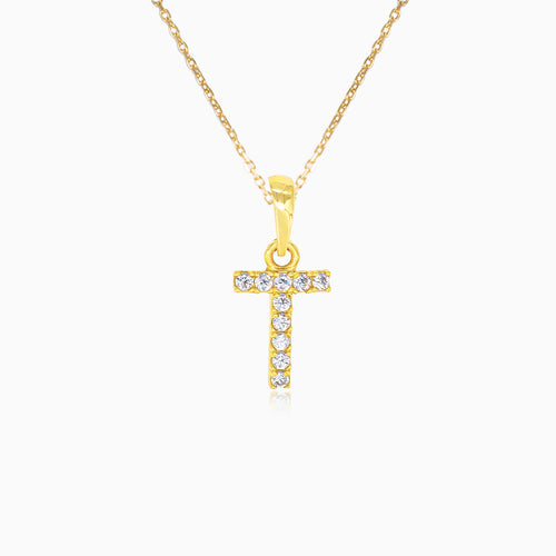 Zlatý přívěsek písmena "T" se zirkony