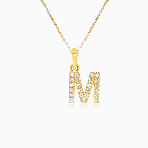 Pendentif en or de la lettre "M" avec zircons