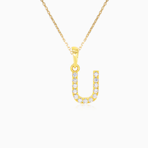Zlatý přívěsek písmena "U" se zirkony