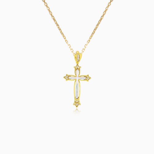 Croix en or avec nacre et zircons