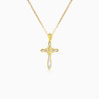Gold cross with mother of pearl and zircons