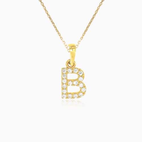 Pendentif lettre "B" en or avec zircons