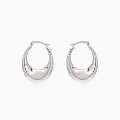 White gold hoop earrings with design
