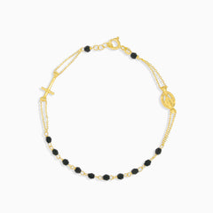 Gold rosary bracelet with onyx