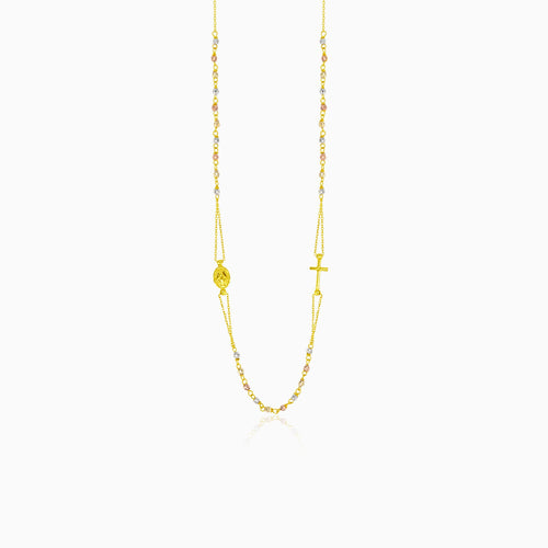 Tiny gold rosary with two-colored beads
