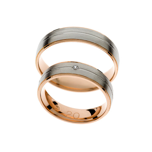 Bague de mariage solitaire en or blanc et or rose