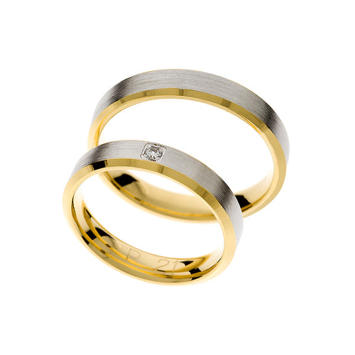 Bague de mariage solitaire en or blanc et or jaune