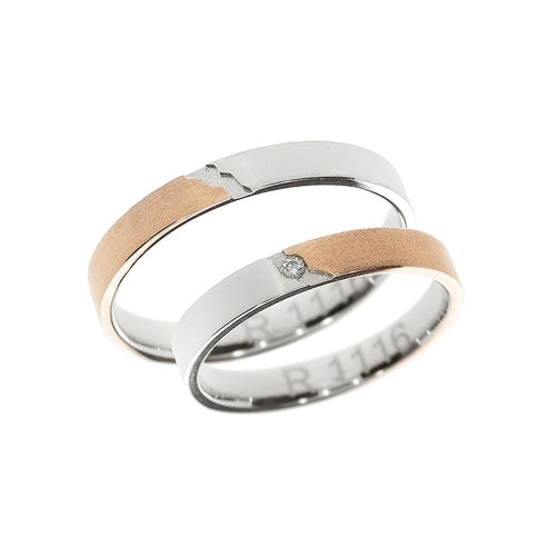 Bague de mariage moitié or rose, moitié or blanc