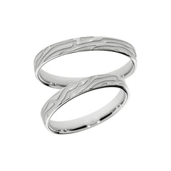 Bague de mariage design en or blanc avec finition brillante et mate