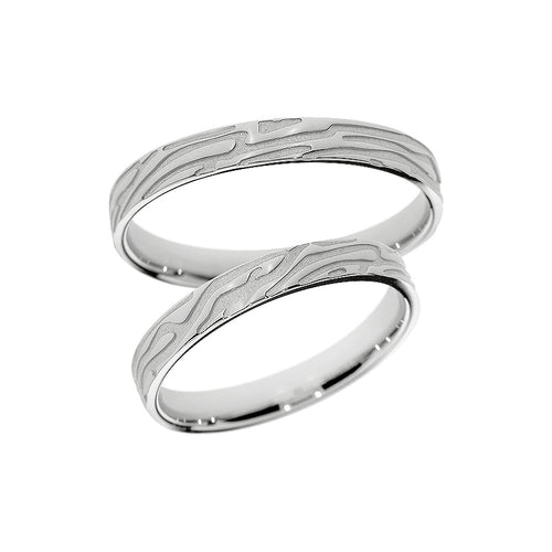 Bague de mariage design en or blanc avec finition brillante et mate