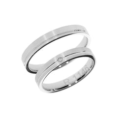 Bague de mariage solitaire en or blanc avec ligne plate polie