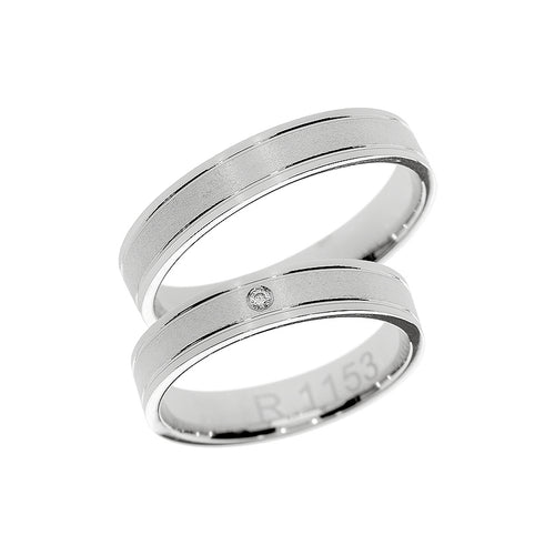 Bague de mariage solitaire en or blanc avec centre mat