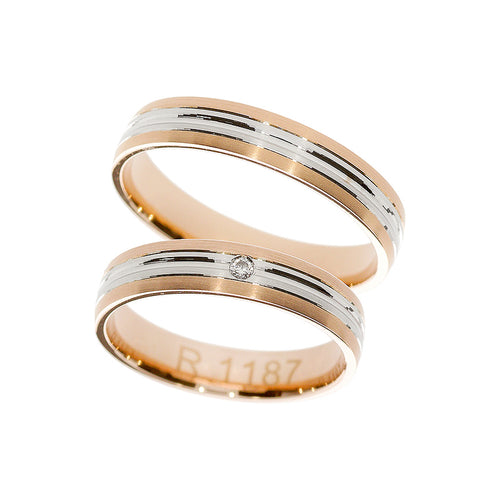 Alliance solitaire en or blanc et rose