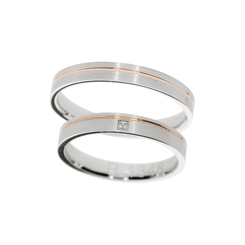 Alliance carrée en or blanc et rose