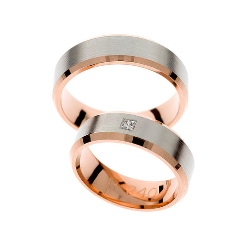 Bague de mariage bicolore solitaire en or