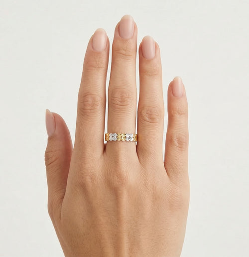 Bague en or blanc et jaune avec finition polie haute