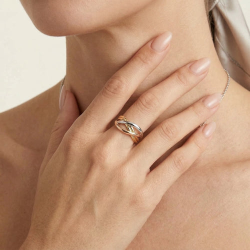 Zlatý tříbarevný překřížený prsten