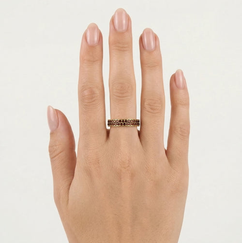 Elegant two row garnet gold ring