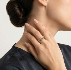 Multi color yellow gold ring