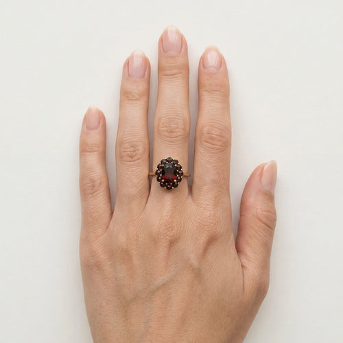 Timeless glamour garnet fine step cut cluster ring