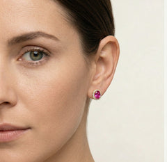 Royal oval rose quartz gold earrings