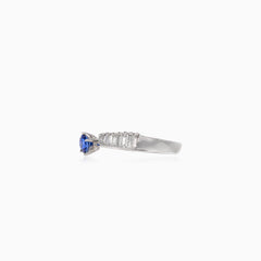 Blue sapphire and diamond baguette ring