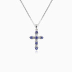 Croix en tanzanite dorée avec diamants.