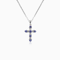 Croix en tanzanite dorée avec diamants.