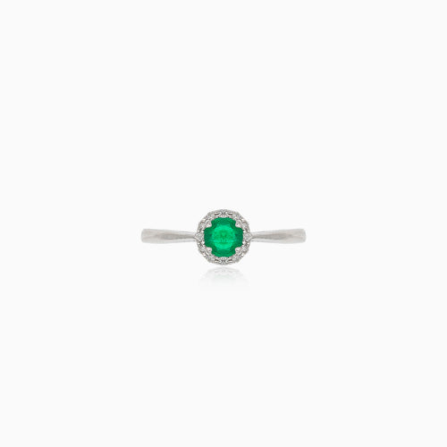 White gold diamond ring with round emerald