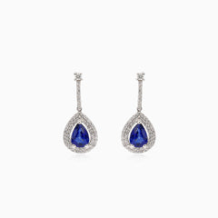 Boucles d’oreilles pendantes puzette en or avec diamant et saphir