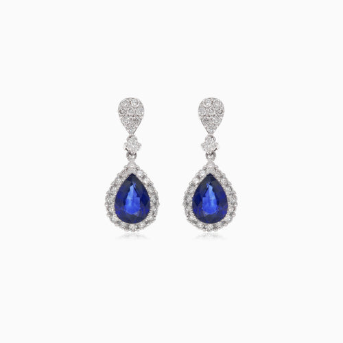 Elegant white gold diamond and sapphire drop earrings