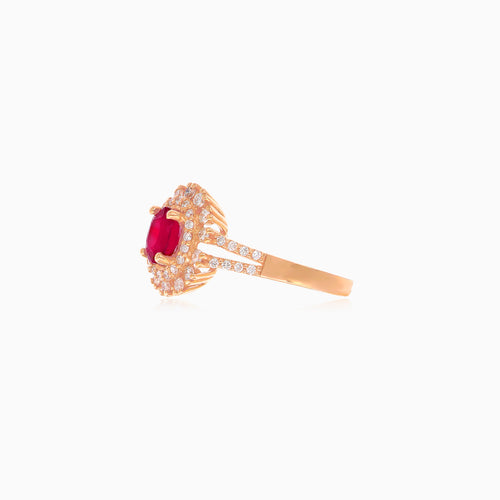 Bague élégante en or rose avec diamant et rubis