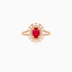 Bague élégante en or rose avec diamant et rubis