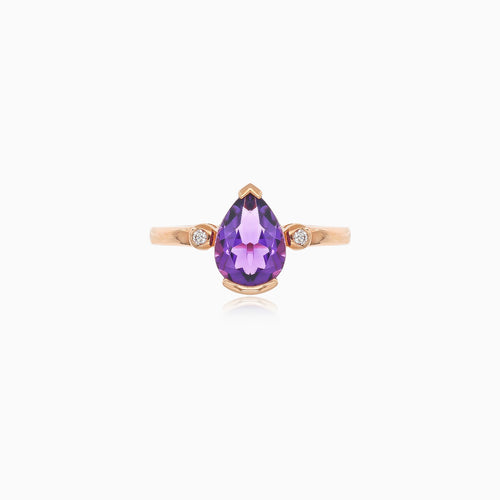 Rose gold ring with amethyst and diamonds