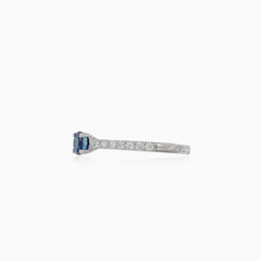 Fine white gold diamond ring with sapphire