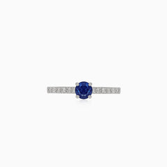 Fine white gold diamond ring with sapphire