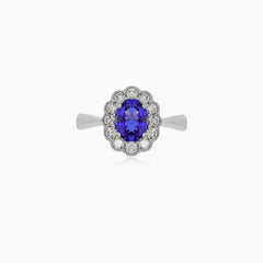 Royal diamond white gold ring with tanzanite