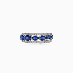 Design white gold diamond ring with sapphire