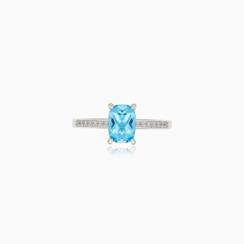 Blue emerald cut diamond topaz ring