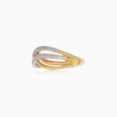 Twisted three tone gold diamond ring