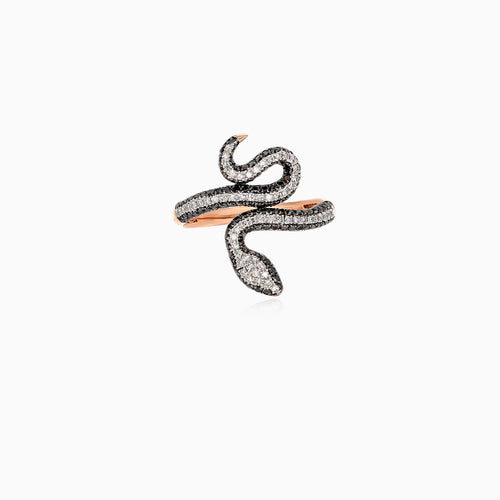 Bague serpent en diamants noirs et blancs