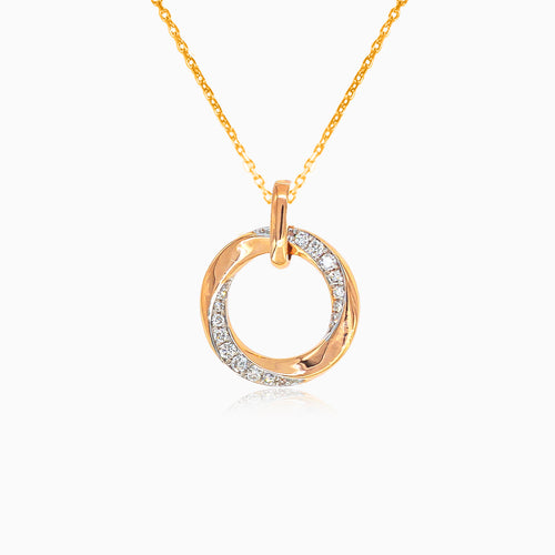 Přívěsek z růžového zlata točený kruh s diamanty
